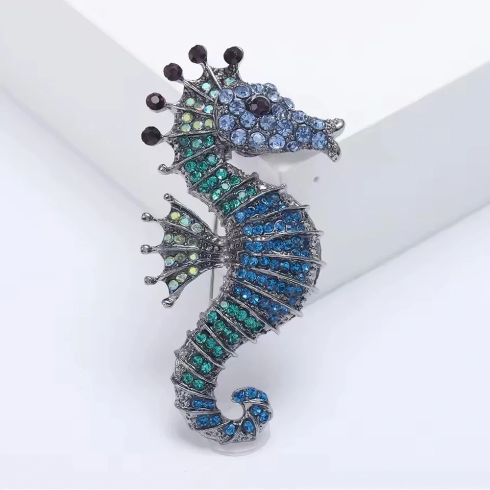 Seahorse Blue Crystal Brooch